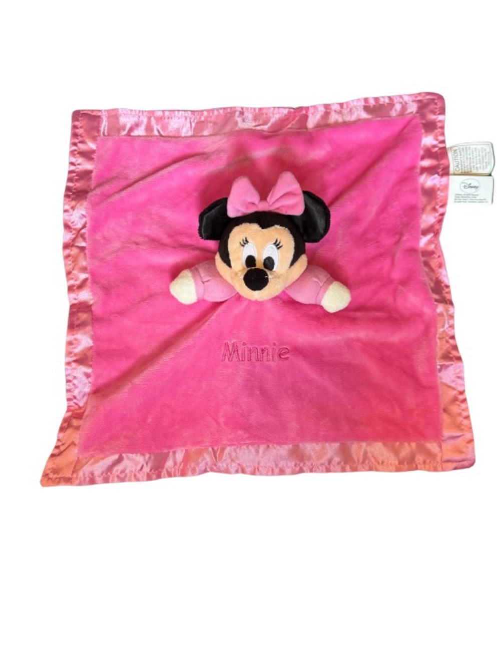 Disney Minnie Mouse Hot Pink Plush Lovey with Satin Trim